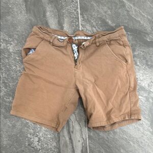 Flat Front Brown and Tan Casual Shorts with Cuffed Hems